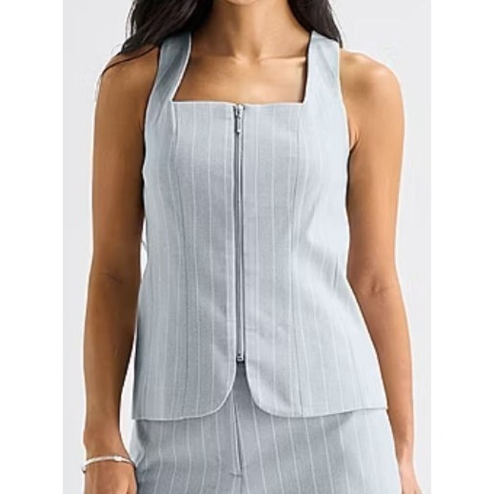 Worthington Women's Striped‎ Square Neck Zip-up Suit Vest - Blue/White - XL